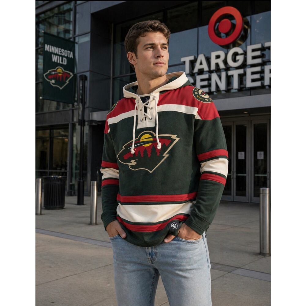MINNESOTA WILD Superior '47 Brand Lacer Fleece Hood Jersey. Size XL. NWTs.
